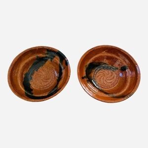 Vintage Mexican Pottery Brown Clay Bowl Set Chips Plate Rustic Farmhouse Platter